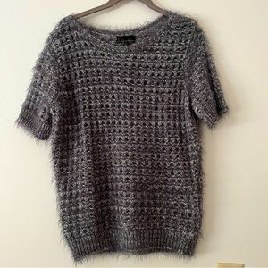 Soft gray short sleeve knit sweater